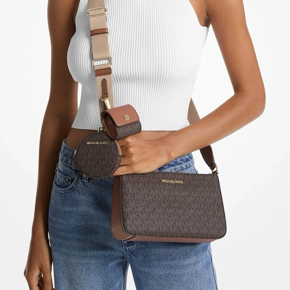 NWT! Michael Kors Jet Set Logo Crossbody Bag, Brown